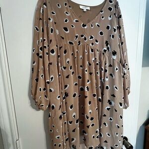 Umgee Tan Leopard Print V-Neck Dress